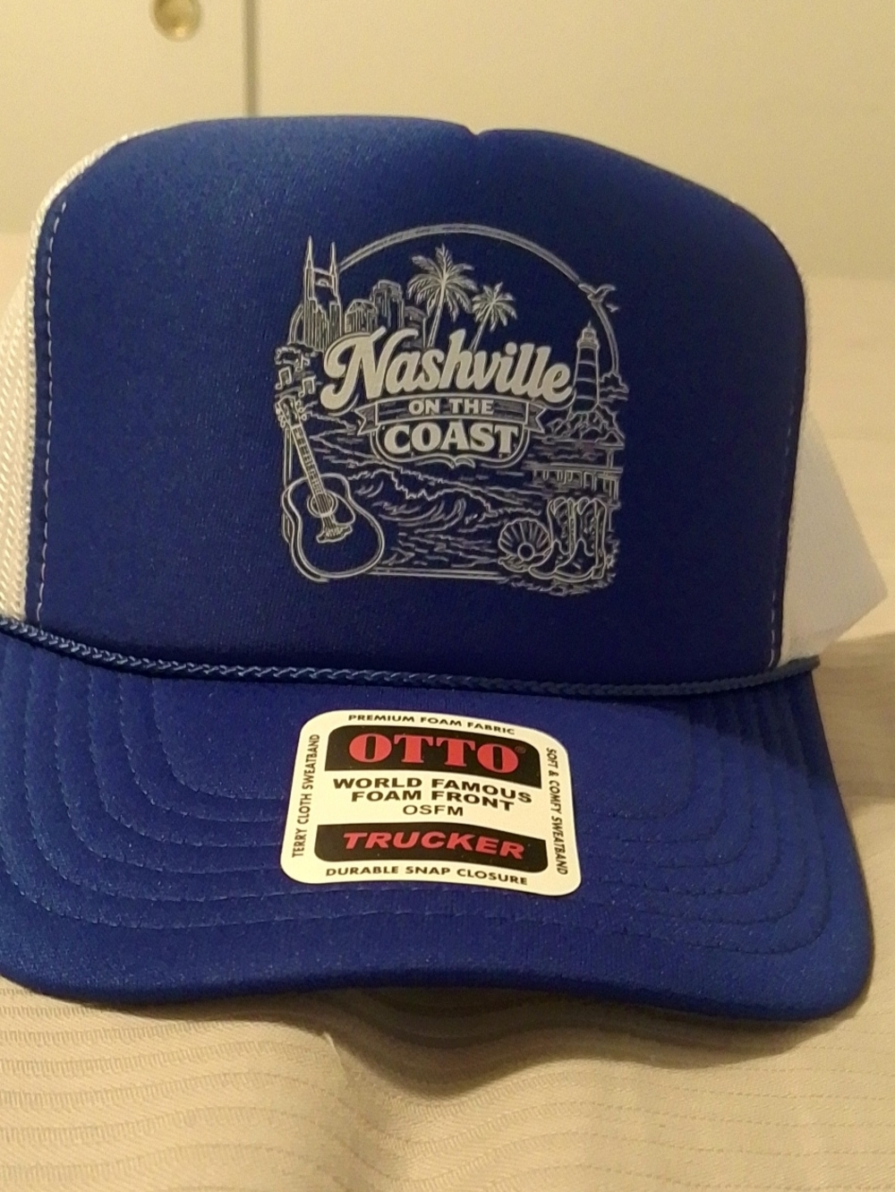 OTTO Blue and White Trucker Hat with 'Nashville On The Coast' Graphic